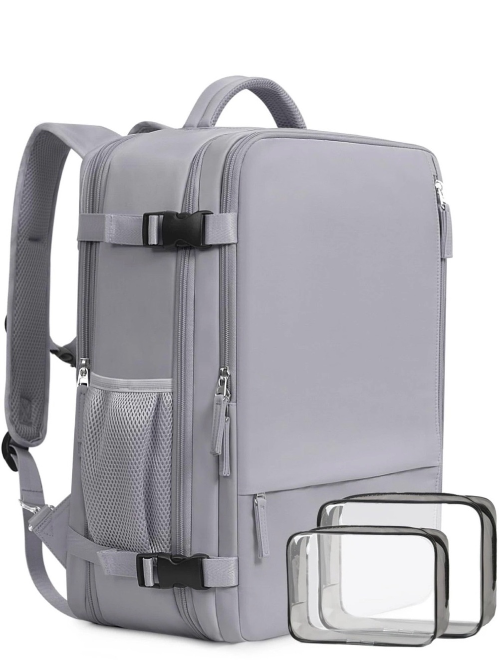Light Gray Modular Travel Backpack with Clear Packing Pouches